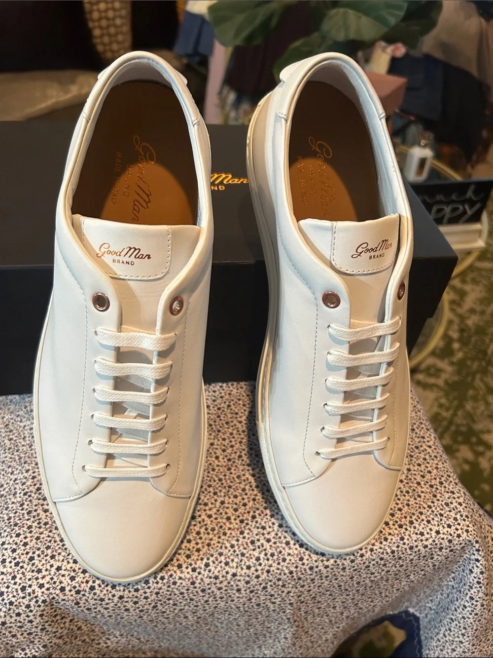 Good Man Brand White Low-Top Sneakers with Rose Gold Eyelets